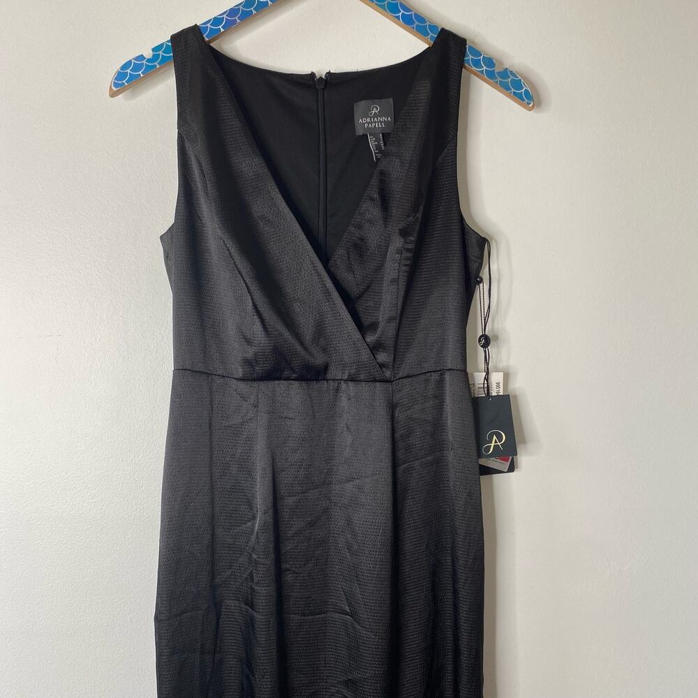 New ADRIANNA PAPELL Black Hammered Satin Slit Maxi Evening Gown Dress Size 2 - Picture 3 of 13